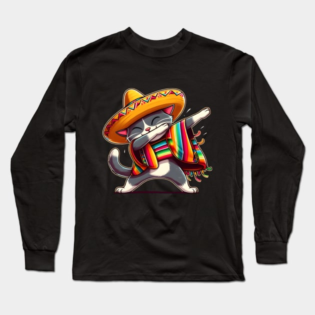 Cinco De Mayo Funny Mexican Cat Sombrero Poncho Long Sleeve T-Shirt by justingreen